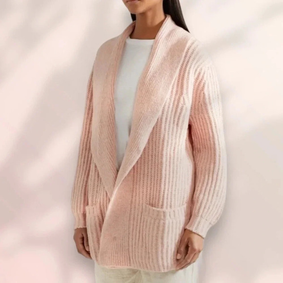 HATCH RIBBED WOOL AND COTTON-BLEND CARDIGAN IN Blush Pink - Picture 9 of 10